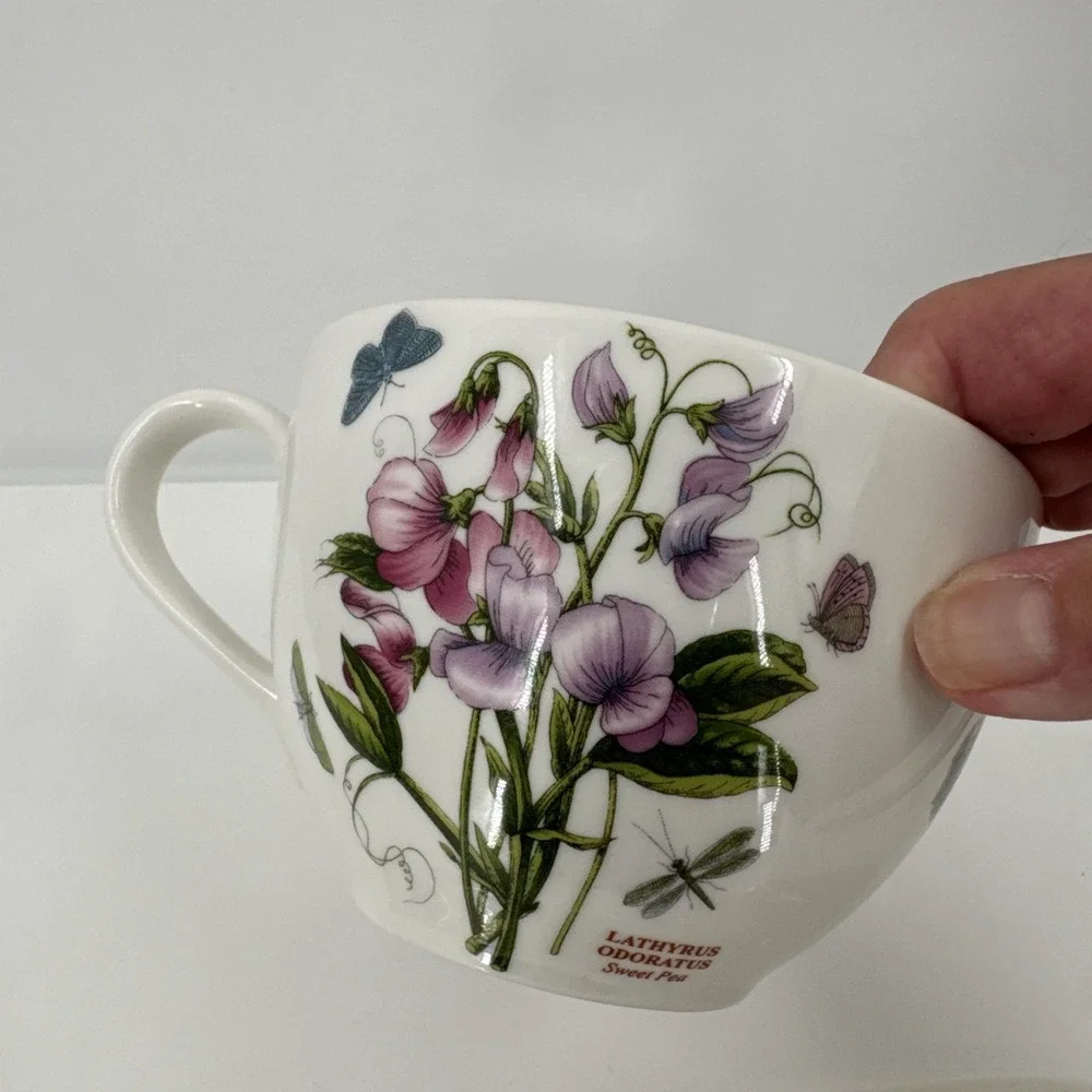 Portmeirion Botanic Garden Sweet Pea Snack Plate and Soup Mug Cup - Excellent